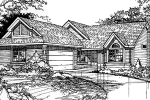 House Plan Design - Exterior - Front Elevation for Prairie House Plan #320-1090 - 3 bed, 2 bath