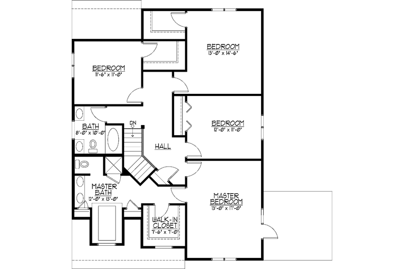 House Blueprint - Floor Plan - Upper Floor for Country House Plan #978-11 - 4 bed, 3 bath