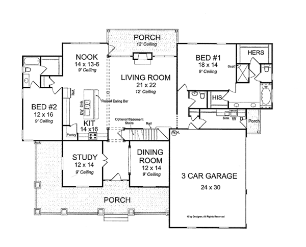 Architectural House Design - Country Floor Plan - Main Floor Plan #513-2111