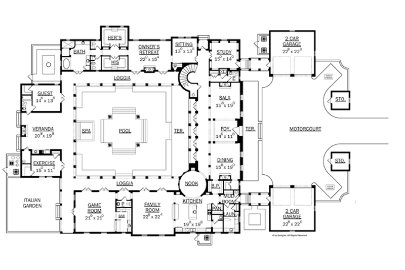 House Design - Floor Plan - Main Floor for Mediterranean House Plan #1058-11 - 5 bed, 5 bath
