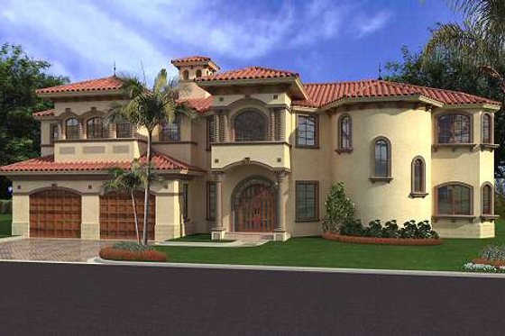 Exterior - Front Elevation for Mediterranean House Plan #420-194 - 4 bed, 5.5 bath