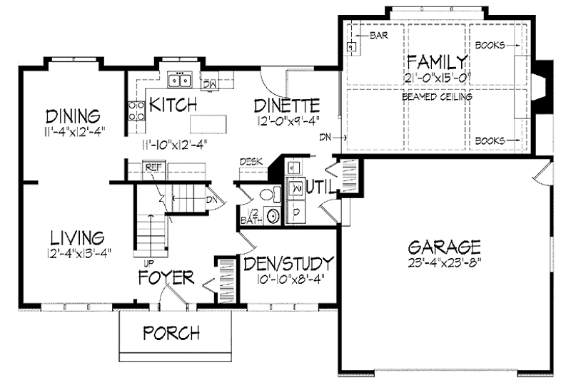 Architectural House Design - Floor Plan - Main Floor for Tudor House Plan #51-832 - 3 bed, 2.5 bath