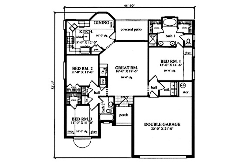 Home Plan - Floor Plan - Main Floor for Country House Plan #42-659 - 3 bed, 2 bath