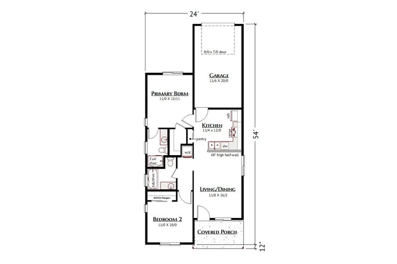 House Design - Floor Plan - Main Floor for Cottage House Plan #1099-7 - 2 bed, 2 bath