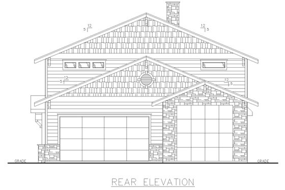 Exterior - Rear Elevation for Craftsman House Plan #117-899 - 5 bed, 3 bath