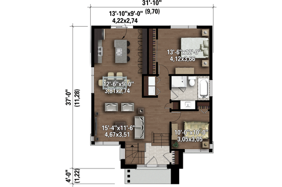Floor Plan - Main Floor 1 for Contemporary House Plan #25-4323 - 2 bed, 1 bath