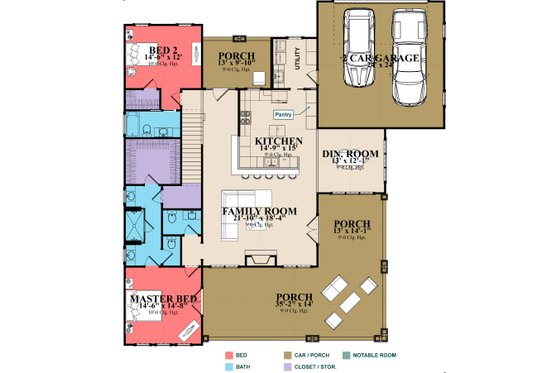 Floor Plan - Main Floor for Craftsman House Plan #63-429 - 4 bed, 3.5 bath