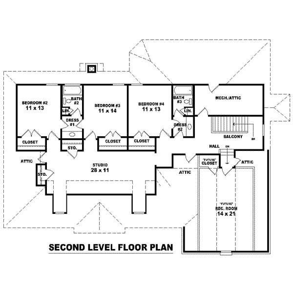 Floor Plan - Upper Floor for Traditional House Plan #81-1543 - 4 bed, 3.5 bath