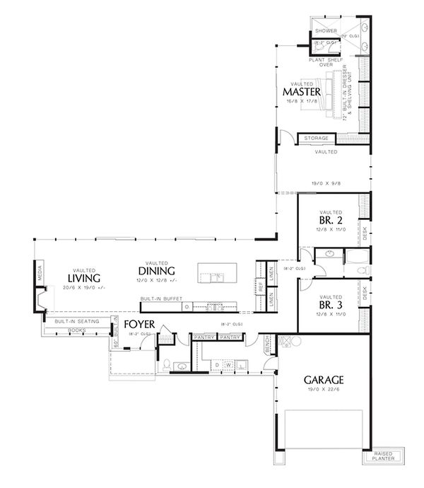 Modern 2500 square foot 3 bedroom 2 1/2 bath house plan