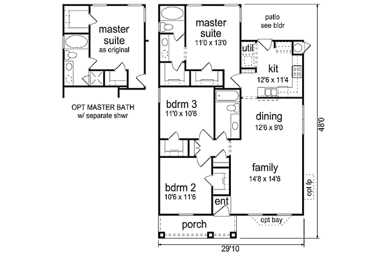 House Design - Floor Plan - Main Floor for Craftsman House Plan #84-447 - 3 bed, 2 bath