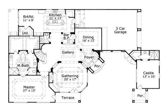 Floor Plan - Main Floor for Mediterranean House Plan #411-817 - 4 bed, 4.5 bath