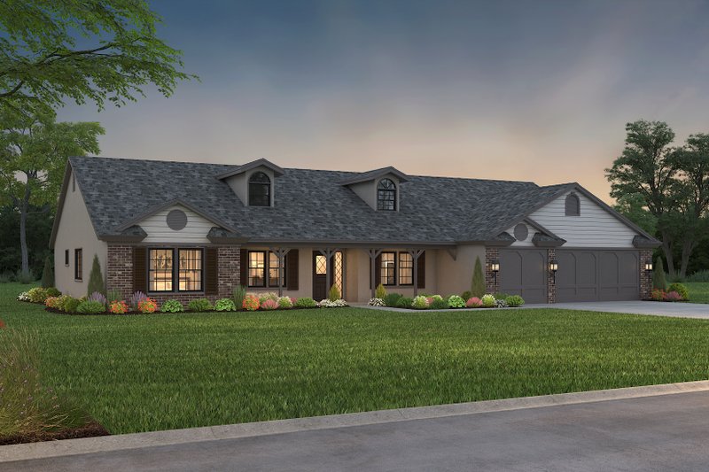 Home Plan - Exterior - Front Elevation 5 for Ranch House Plan #1-689 - 4 bed, 2.5 bath