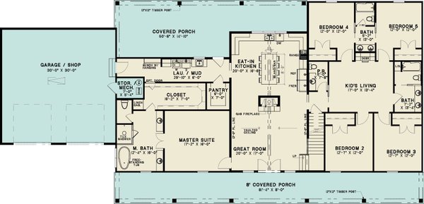 Architectural House Design - Floor Plan - Main Floor for Farmhouse House Plan #923-503 - 5 bed, 3.5 bath