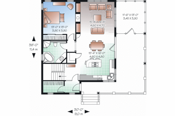 Floor Plan - Main Floor for Farmhouse House Plan #23-2270 - 1 bed, 1 bath