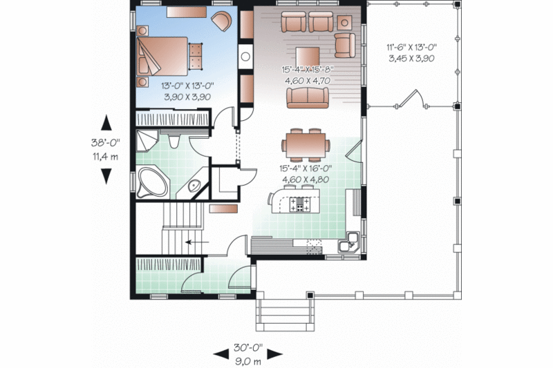 Dream House Plan - Floor Plan - Main Floor for Farmhouse House Plan #23-2270 - 1 bed, 1 bath