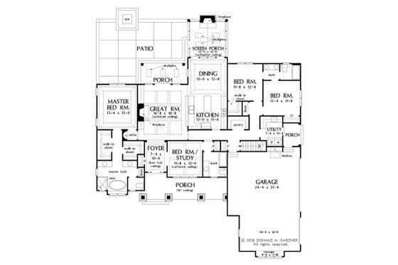 Floor Plan - Main Floor for Craftsman House Plan #929-1025 - 4 bed, 3 bath