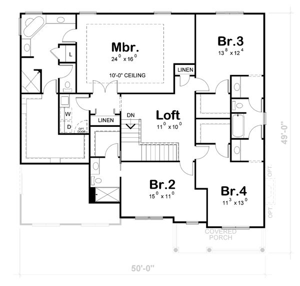 House Blueprint - Traditional Floor Plan - Upper Floor Plan #20-2422