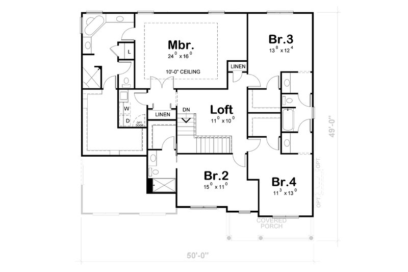 House Blueprint - Floor Plan - Upper Floor for Traditional House Plan #20-2422 - 4 bed, 3.5 bath