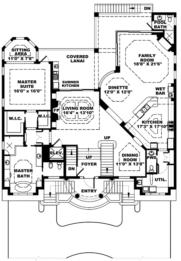 House Plan Design - Mediterranean Floor Plan - Main Floor Plan #1017-154