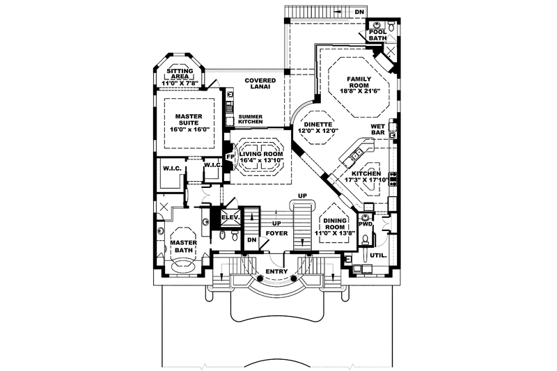 Home Plan - Floor Plan - Main Floor for Mediterranean House Plan #1017-154 - 4 bed, 5.5 bath