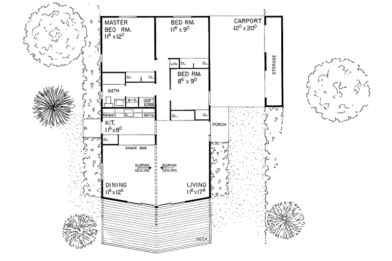 Home Plan - Floor Plan - Main Floor for Contemporary House Plan #72-629 - 3 bed, 1 bath