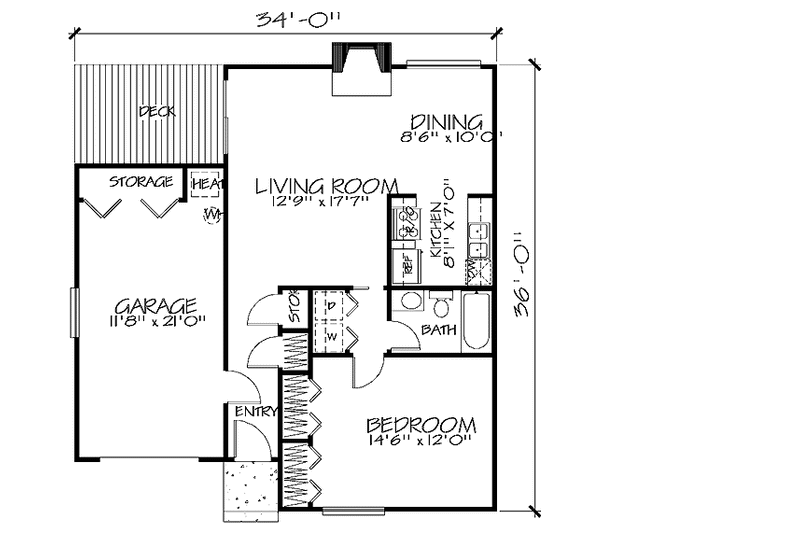 Home Plan - Floor Plan - Main Floor for Contemporary House Plan #320-818 - 1 bed, 1 bath