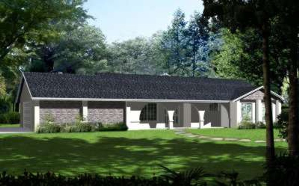 Exterior - Front Elevation 2 for Adobe / Southwestern House Plan #1-346 - 3 bed, 2 bath