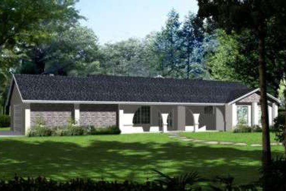 Exterior - Front Elevation for Adobe / Southwestern House Plan #1-346 - 3 bed, 2 bath