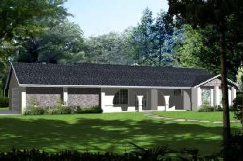 Exterior - Front Elevation 2 for Adobe / Southwestern House Plan #1-346 - 3 bed, 2 bath
