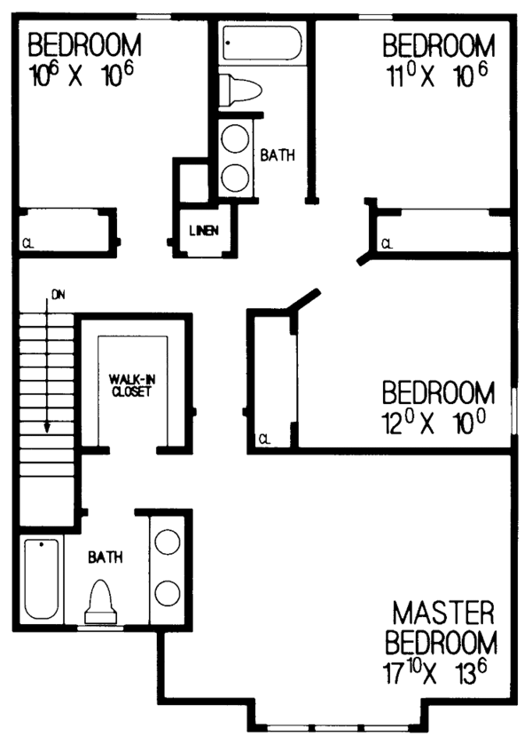 Architectural House Design - Colonial Floor Plan - Upper Floor Plan #72-1040