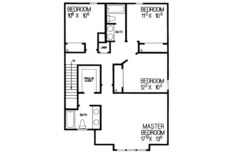 Home Plan - Floor Plan - Upper Floor for Colonial House Plan #72-1040 - 4 bed, 2.5 bath