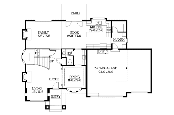 Floor Plan - Main Floor for Country House Plan #132-307 - 3 bed, 2.5 bath