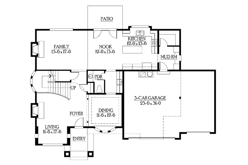 Home Plan - Floor Plan - Main Floor for Country House Plan #132-307 - 3 bed, 2.5 bath