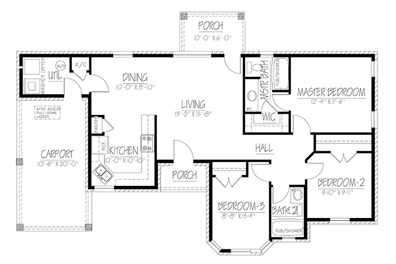 House Design - Floor Plan - Main Floor for Ranch House Plan #1061-20 - 3 bed, 2 bath