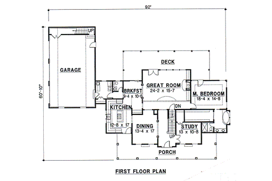 Floor Plan - Main Floor for Farmhouse House Plan #67-137 - 3 bed, 4 bath