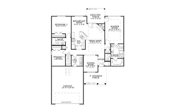 Floor Plan - Main Floor for Country House Plan #17-3355 - 3 bed, 2 bath