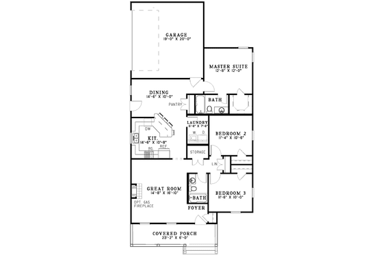 Floor Plan - Main Floor for Craftsman House Plan #17-3189 - 3 bed, 2 bath