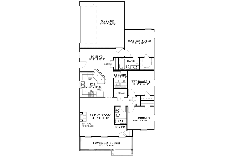 Home Plan - Floor Plan - Main Floor for Craftsman House Plan #17-3189 - 3 bed, 2 bath