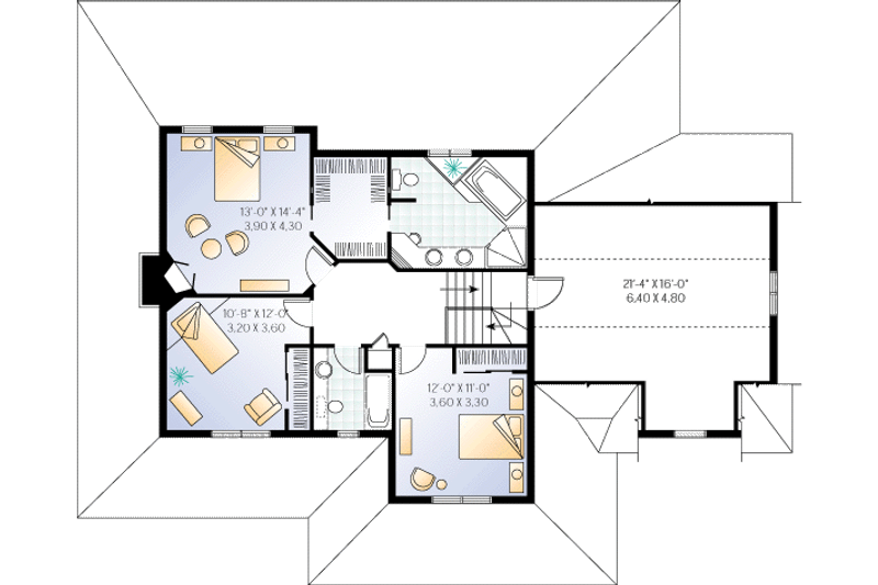 House Blueprint - Floor Plan - Upper Floor for Country House Plan #23-2061 - 3 bed, 2.5 bath