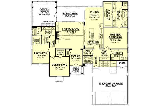 Floor Plan - Main Floor for Farmhouse House Plan #1067-1 - 3 bed, 2.5 bath