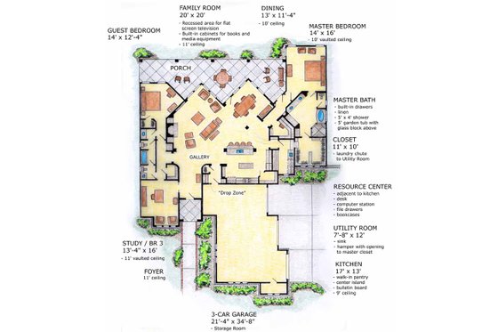 Floor Plan - Main Floor for Mediterranean House Plan #410-3567 - 2 bed, 2.5 bath