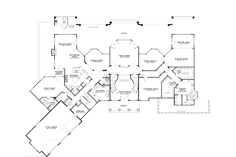 Home Plan - Floor Plan - Main Floor for Mediterranean House Plan #17-3282 - 4 bed, 4 bath