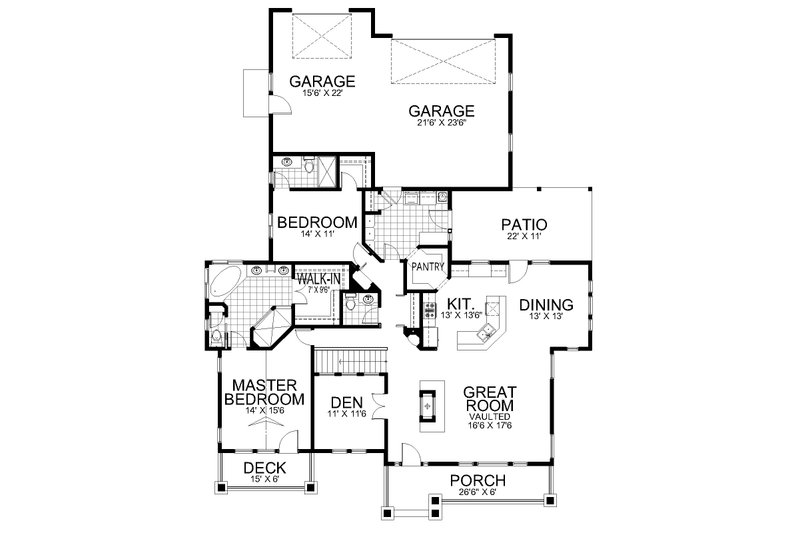 House Blueprint - Floor Plan - Main Floor for Farmhouse House Plan #112-212 - 2 bed, 2.5 bath