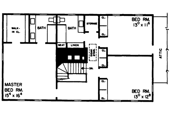 Floor Plan - Upper Floor for Colonial House Plan #72-580 - 3 bed, 2.5 bath