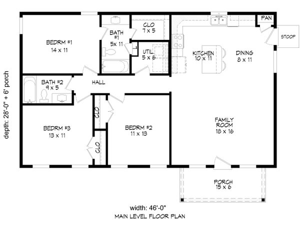Dream House Plan - Floor Plan - Main Floor for Country House Plan #932-1418 - 3 bed, 2 bath