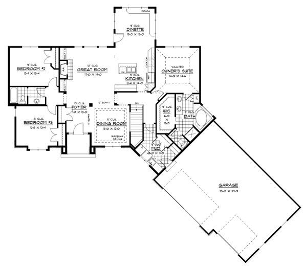 House Plan Design - Ranch Floor Plan - Main Floor Plan #51-610