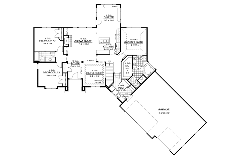 Home Plan - Floor Plan - Main Floor for Ranch House Plan #51-610 - 3 bed, 2 bath