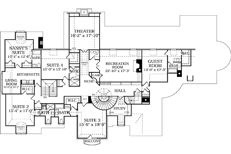 Architectural House Design - Floor Plan - Upper Floor for European House Plan #453-378 - 6 bed, 6 bath