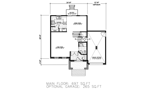 Floor Plan - Main Floor for Cottage House Plan #138-373 - 3 bed, 1.5 bath