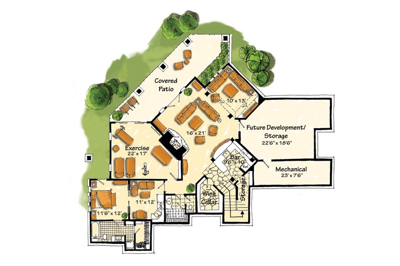 House Design - Floor Plan - Lower Floor for Craftsman House Plan #942-16 - 5 bed, 6.5 bath